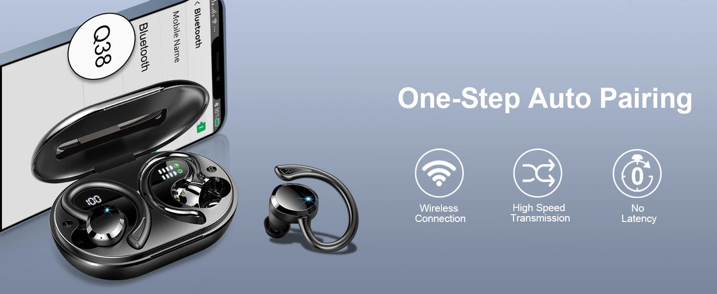 Wireless Bluetooth 5.3 Earbuds - Stereo Bass - In-Ear Noise Cancelling Mic - Earphones IP7 Waterproof Sports - 40H Playback.