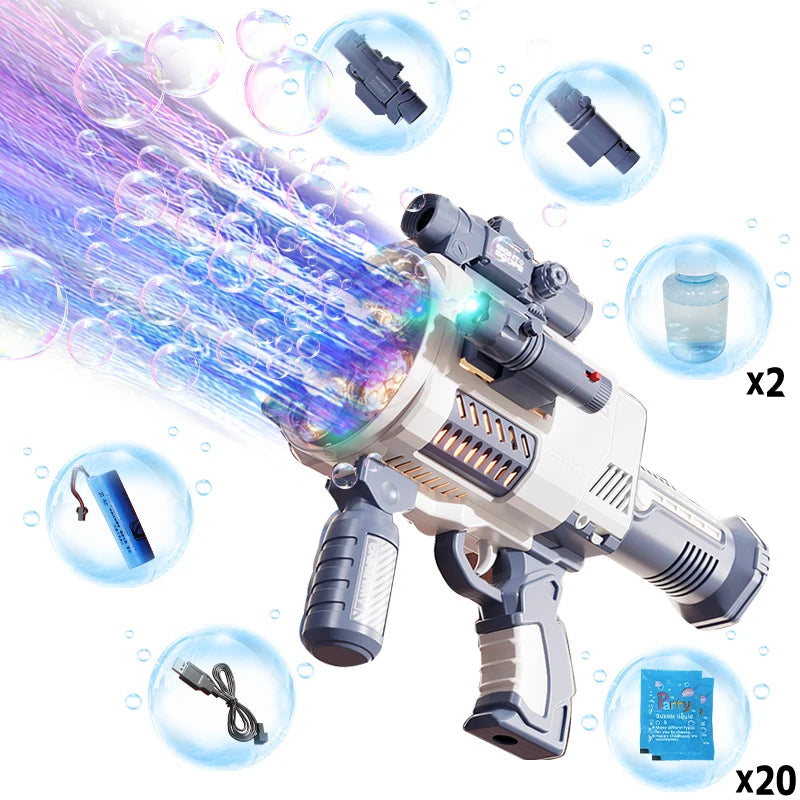 Rechargeable Automatic Bubble Machine Gun, No Drip With Colorful Lights, 10K+ Bubbles