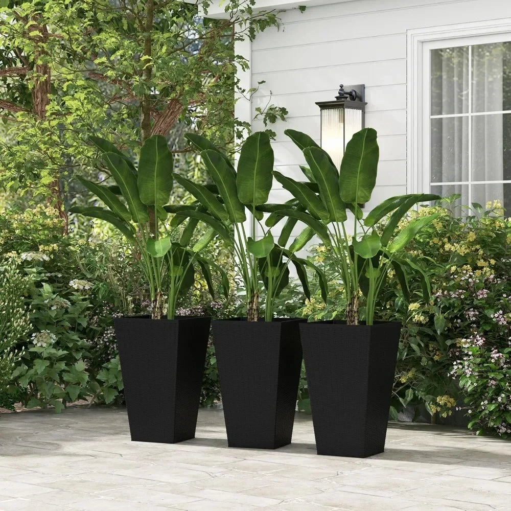 Set of 3 Tall Planters with Drainage Hole -  Indoor Planters for Porch, Front Door, Entryway - 24" Outdoor Flower Plant Pots