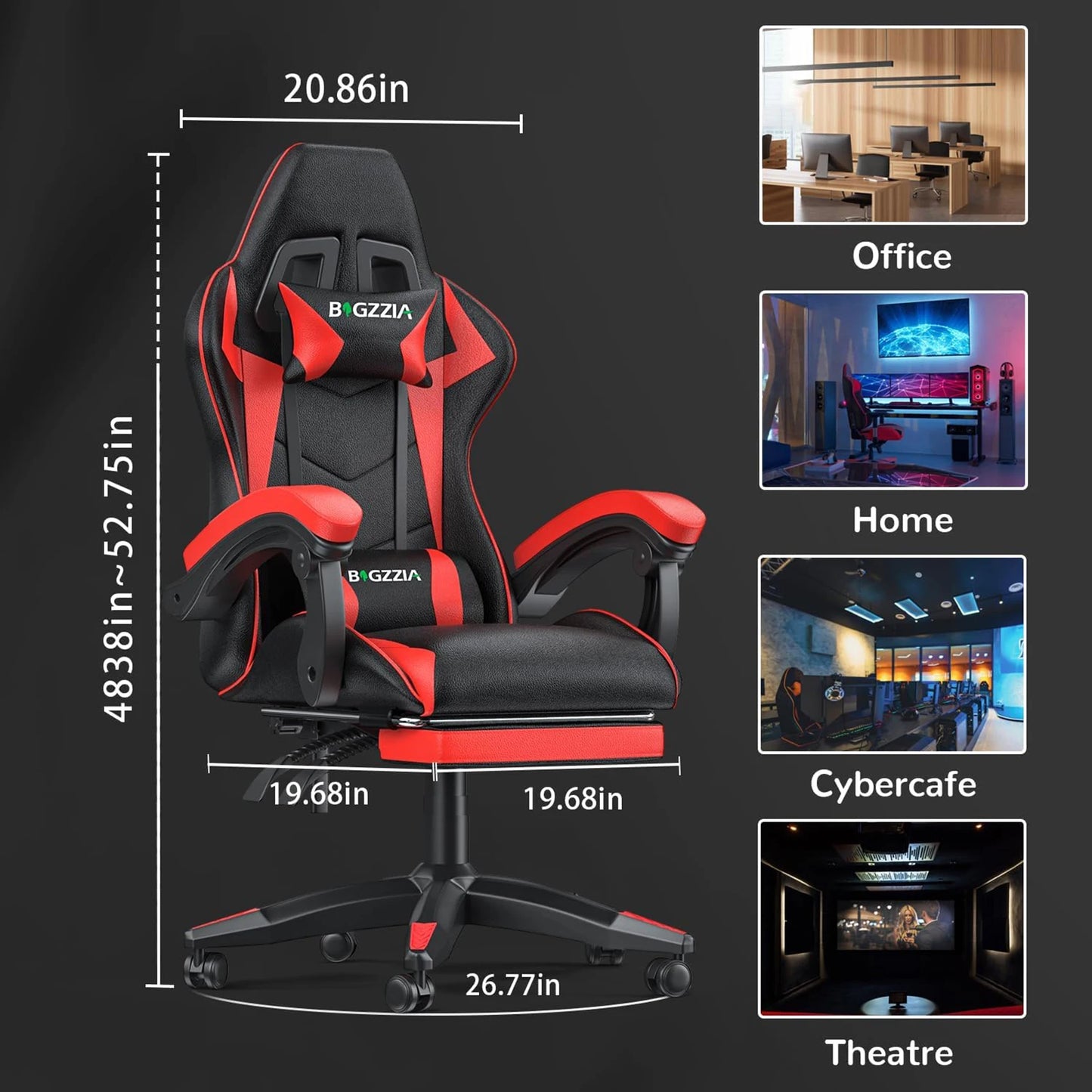 Ergonomic Gaming Chair with Footrest & Lumbar Cushion, Headrest, Height Adjustable Computer Chair