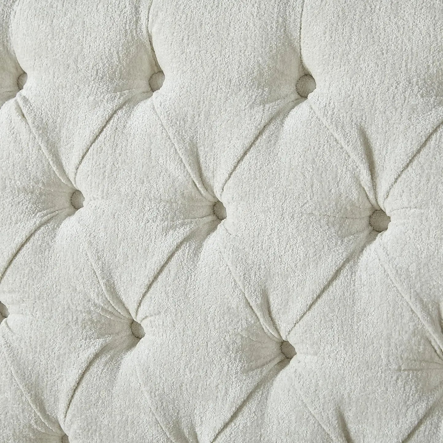 Queen Size Platform Bed Frame - Chenille Upholstered Sleigh Bed with Wingback Headboard - No Box Spring - Cream