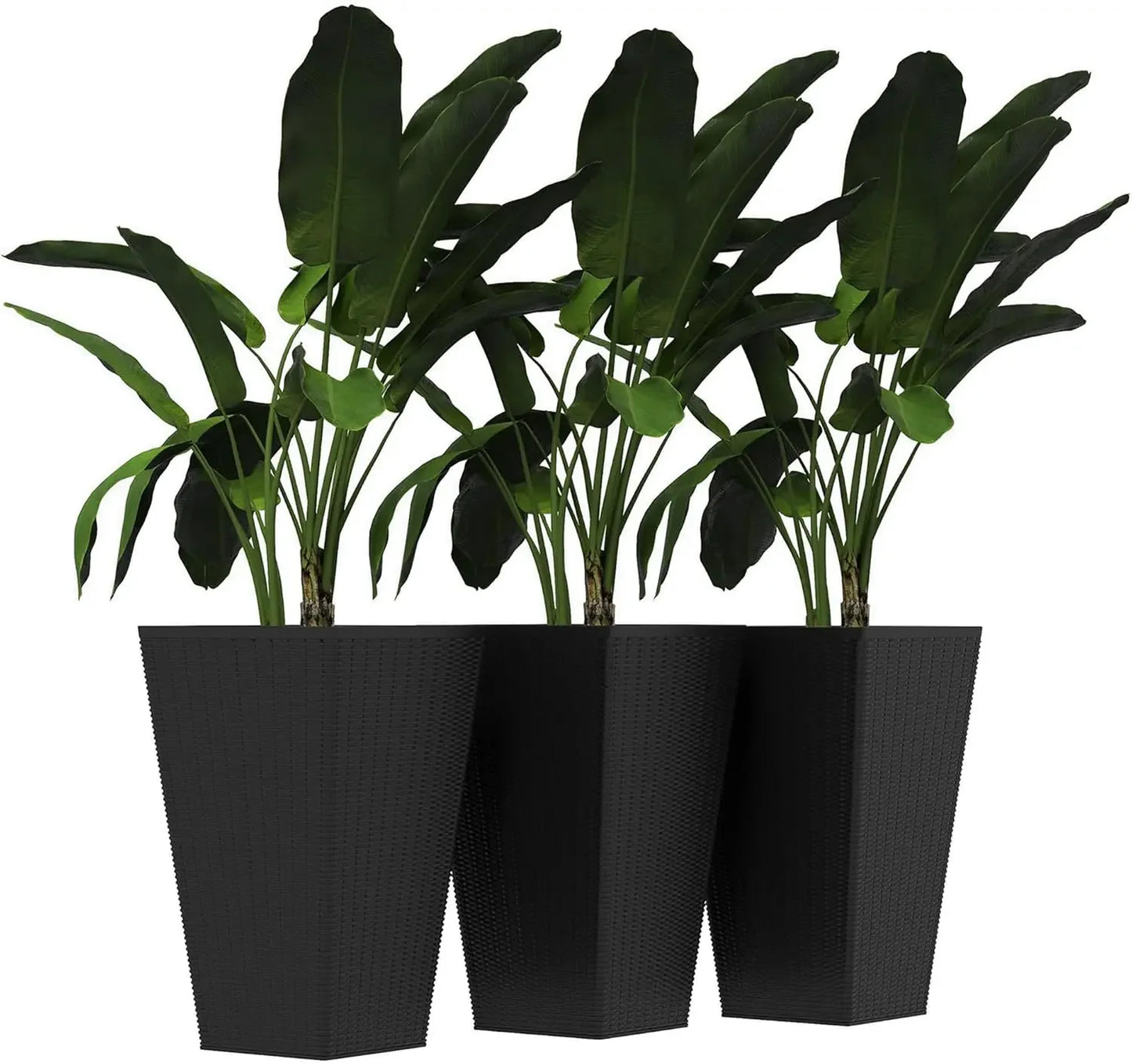 Set of 3 Tall Planters with Drainage Hole -  Indoor Planters for Porch, Front Door, Entryway - 24" Outdoor Flower Plant Pots