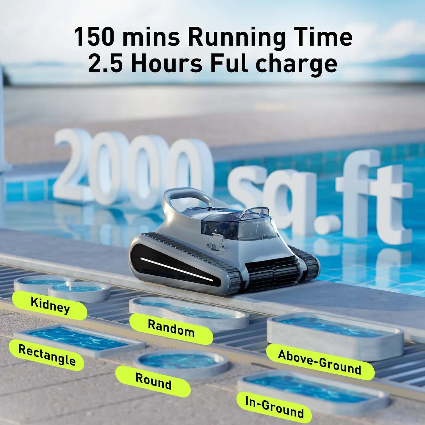 (2025 New) Seauto Crab Pro Cordless Robotic Cleaner - For Inground Pools Up To 2000 Sq.ft, & Waterline Cleaning Vacuum