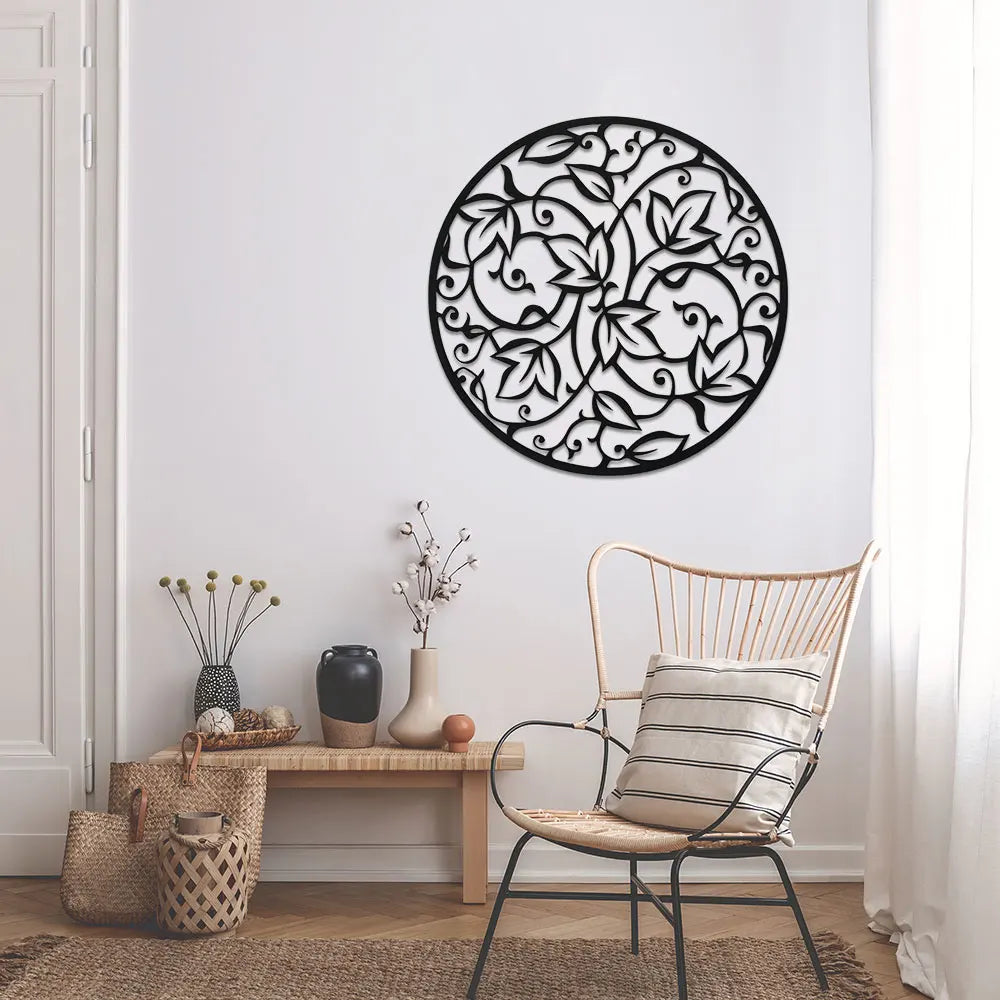 Elegant Black Metal Mandala Wall Art - Indoor/Outdoor Iron Mural