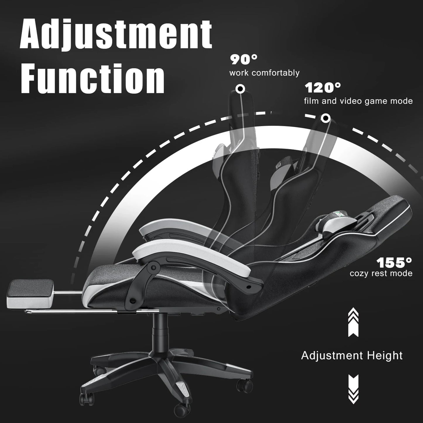 Ergonomic Gaming Chair with Footrest & Lumbar Cushion, Headrest, Height Adjustable Computer Chair