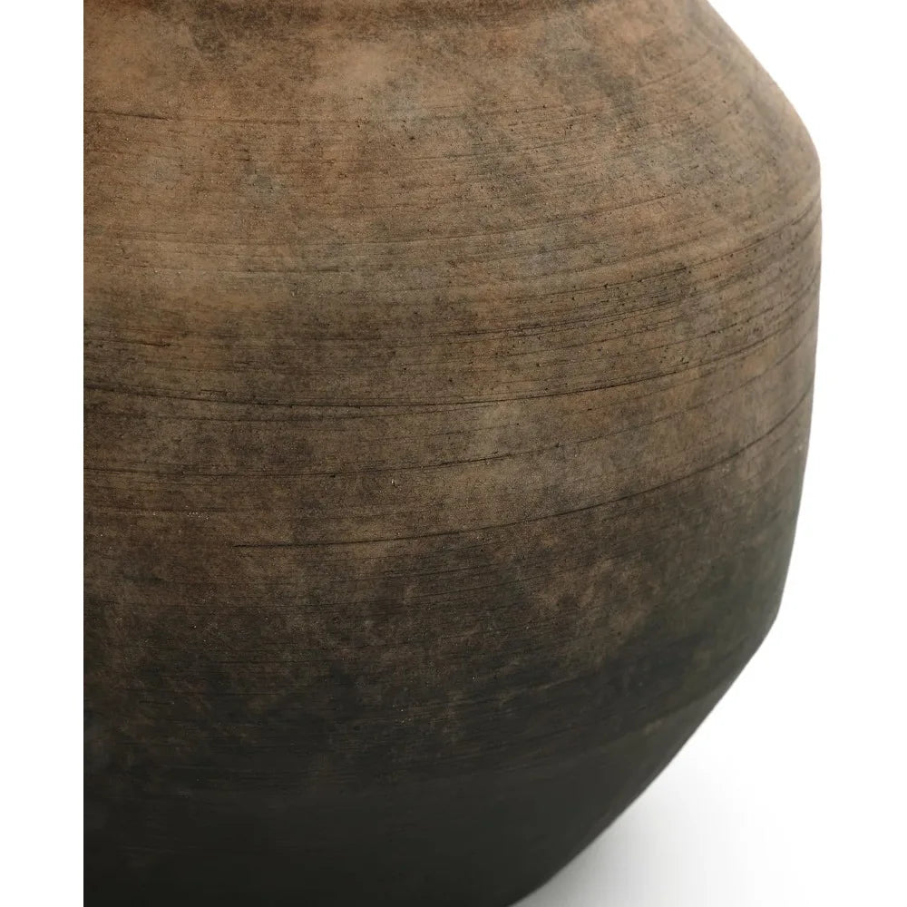 Round Ceramic Flower Vase - 13 Inch Brown Terracotta Vase