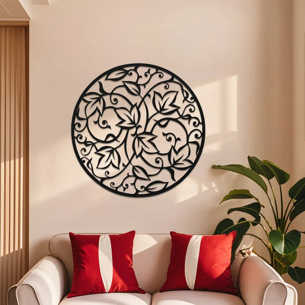 Elegant Black Metal Mandala Wall Art - Indoor/Outdoor Iron Mural