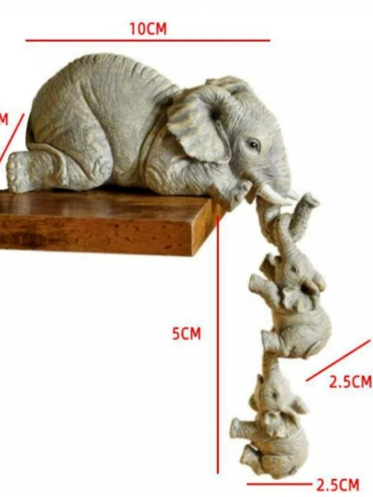 3pcs/set Cute Elephant Figurines - Elephant Holding Baby Elephants - Made Of Resin