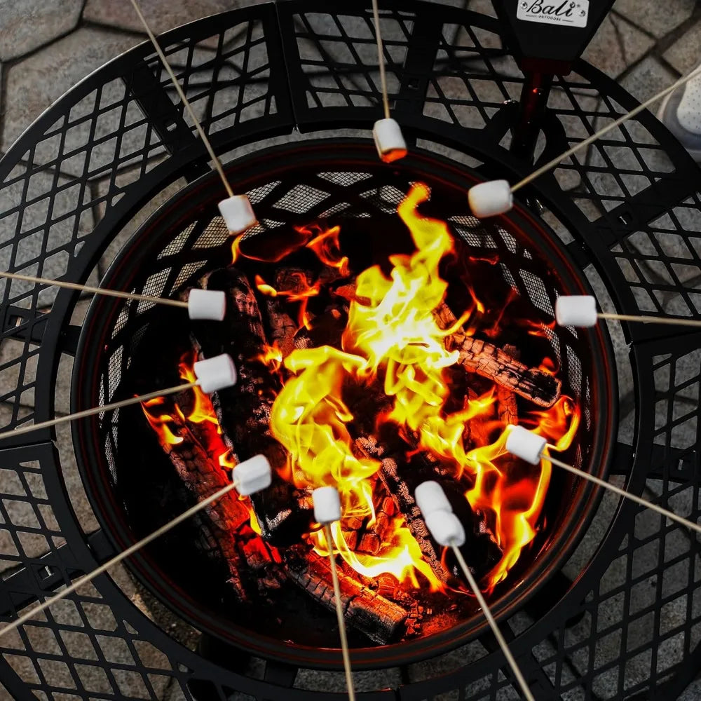 Fire Pit with Poker - 32 inch Outdoor Wood Burning Firepit with Grill
