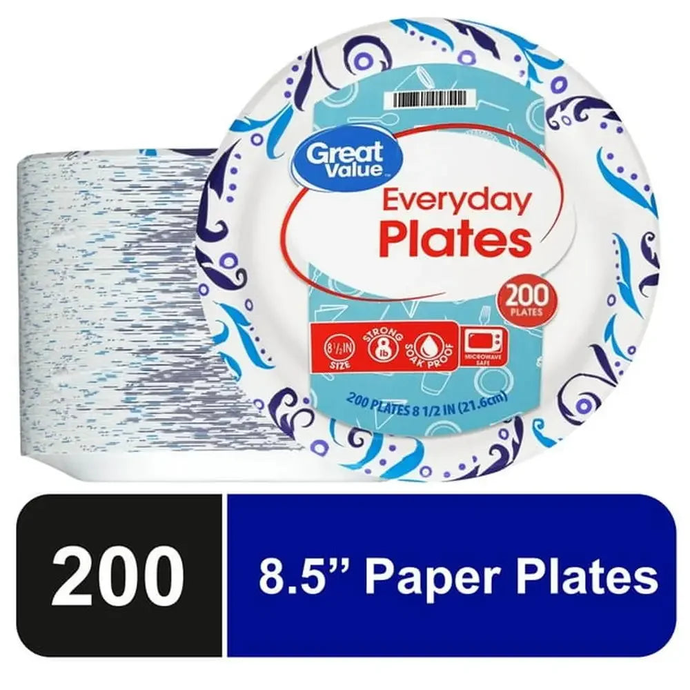 200ct Patterned 8.5" Paper Plates - Strong & Soak Proof - Microwave Safe - Disposable Plates - Ideal Any Occasion - Leak Resistant, 200 ct