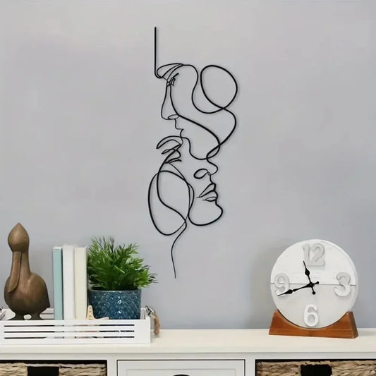New Metal Wall Art Minimalist - Facial Line Wall Decor - Abstract Black Iron Sculpture for Modern Home - Hanging Decor