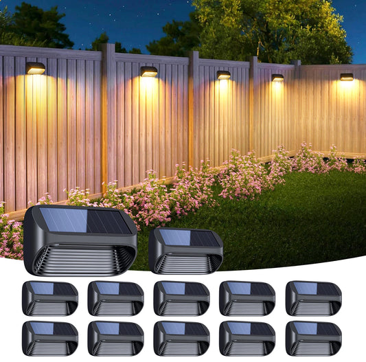 6/12 Pack Fence Solar Powered Lights - Auto On/Off - Solar Deck Lights for Outside - Yard - Fence - Deck - Wall - Patio