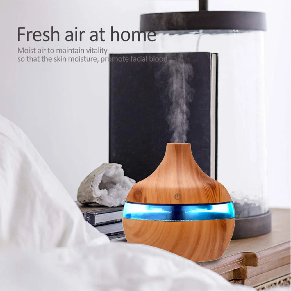 300mL Aroma Essential Oil Diffuser - Wood Grain - Desktop - Air Humidifier - Aromatherapy Purifier - Mist Maker