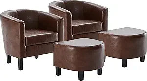 Accent Chair with Ottoman Set of 2 - Curve Back Living Room Chair - Stylish Barrel Club Chair and Footrest Set