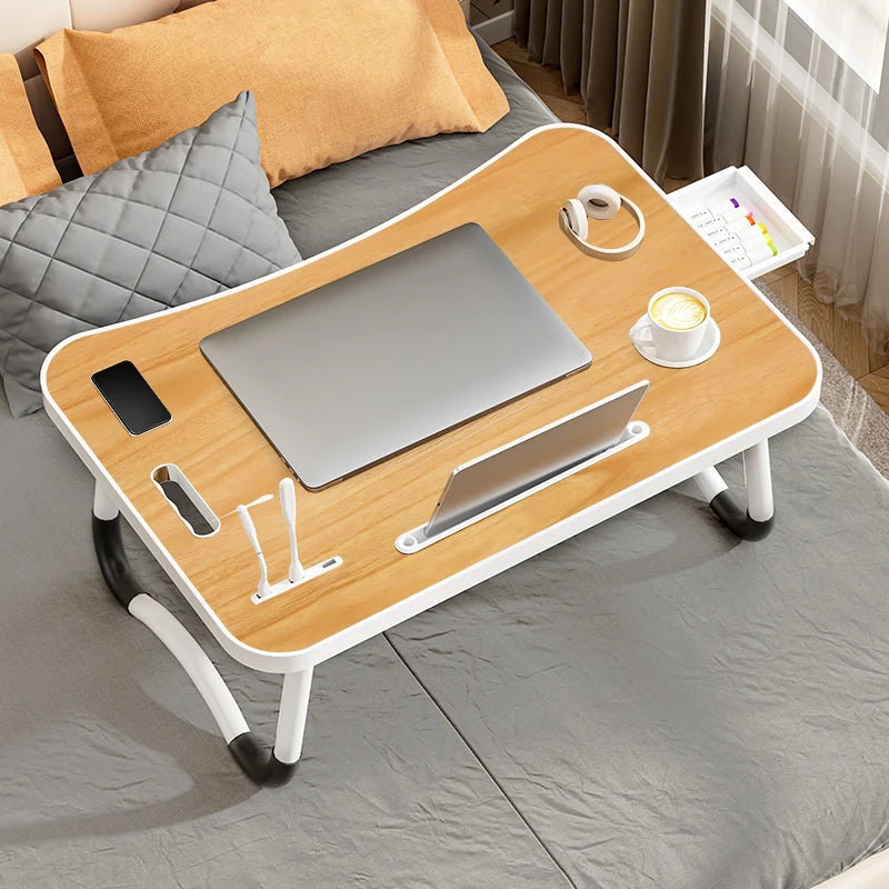 Portable Laptop Desk with USB Light, Small Fan, Cup Holder, Tablet Slot, and Lifting Handle - Foldable Laptop Table