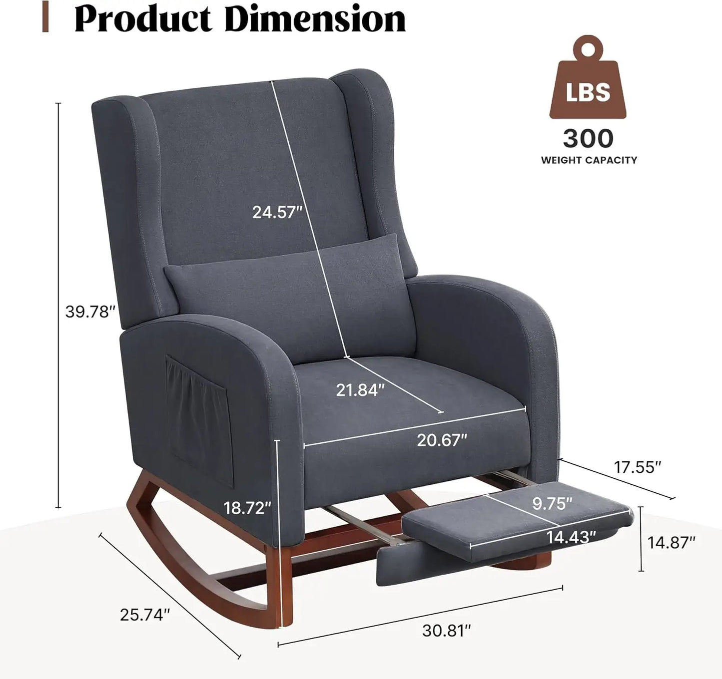 Rocking Chair with Foot Rest - Wingback Nursery Rocking Chair - Teddy Nursing Rocker Chair with Pillow