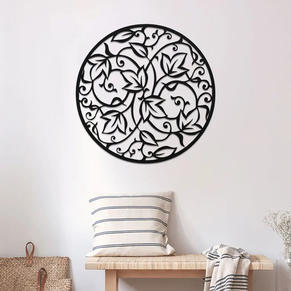 Elegant Black Metal Mandala Wall Art - Indoor/Outdoor Iron Mural