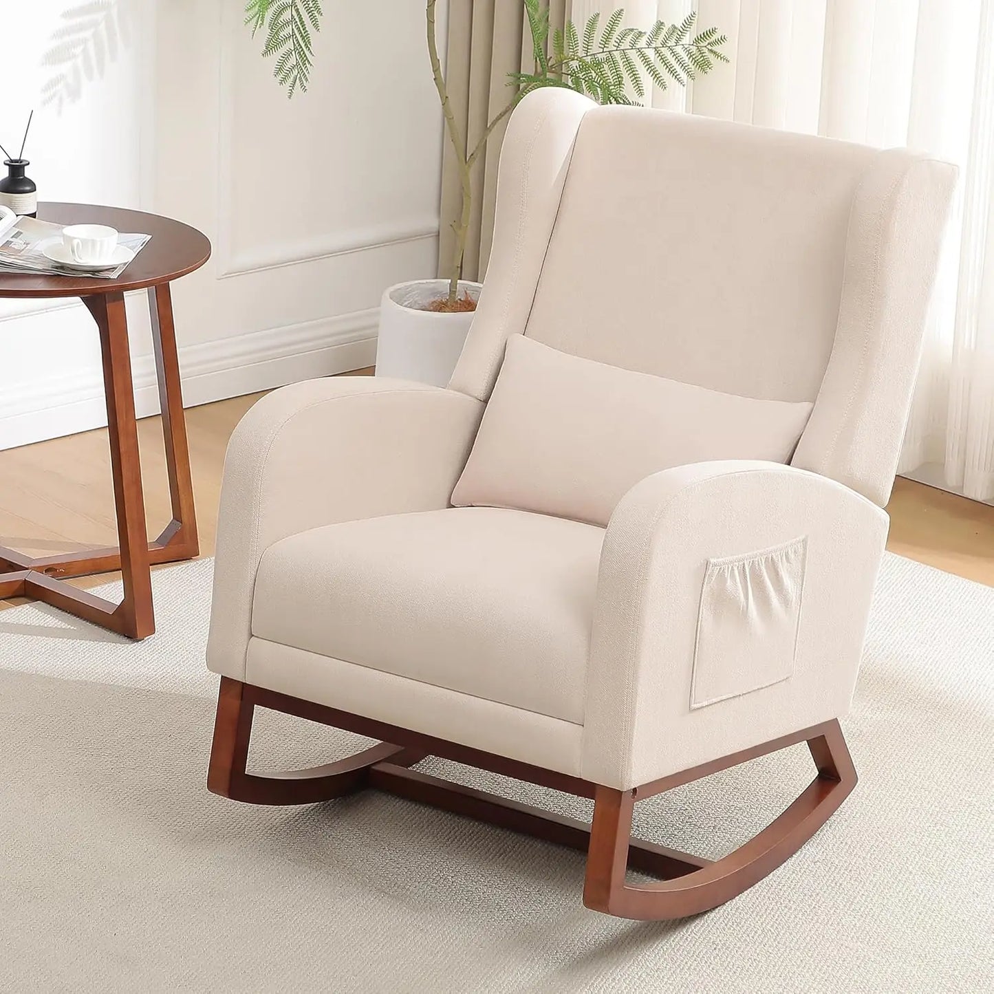Rocking Chair with Foot Rest - Wingback Nursery Rocking Chair - Teddy Nursing Rocker Chair with Pillow