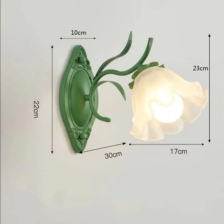 French Flower Wall Light Sconce - Moves Up & Down - Iron Base & Frosted Glass - Indoor Decoration