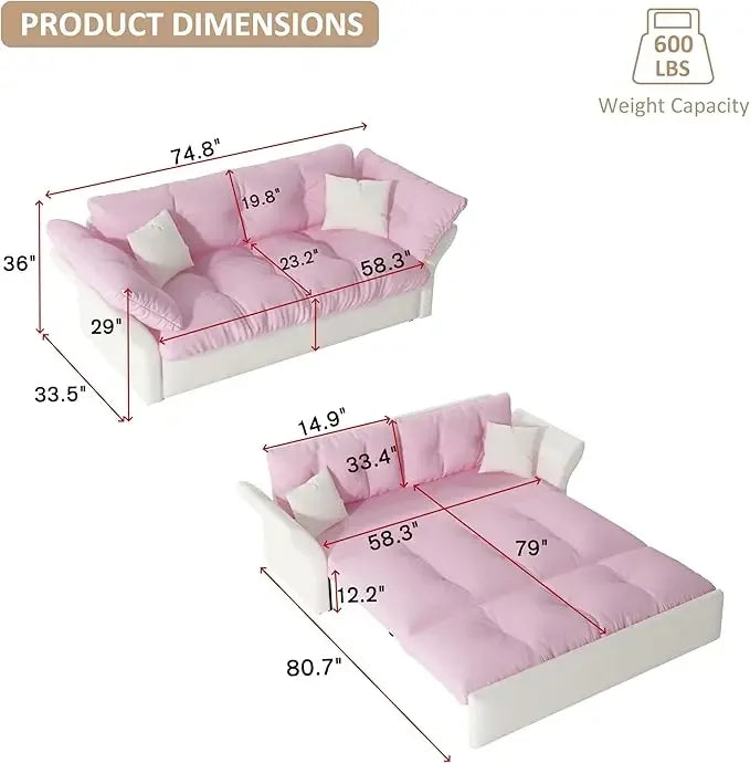 74.8" Queen Pull Out Sofa Bed, 3 in 1 Convertible Sleeper Sofa
