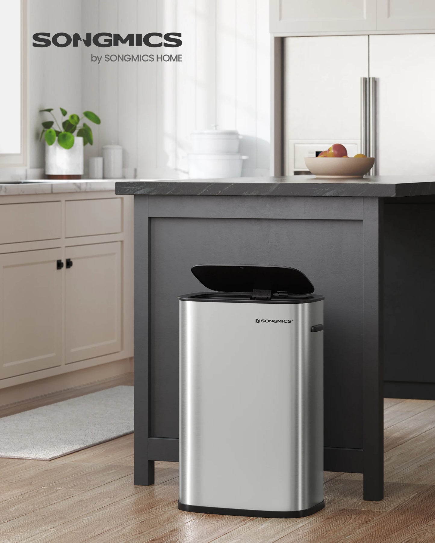 Motion Sensor Trash Can - 13 Gallon Automatic Garbage Can with Soft-Close Lid - Bag Retainer Ring - Stainless Steel