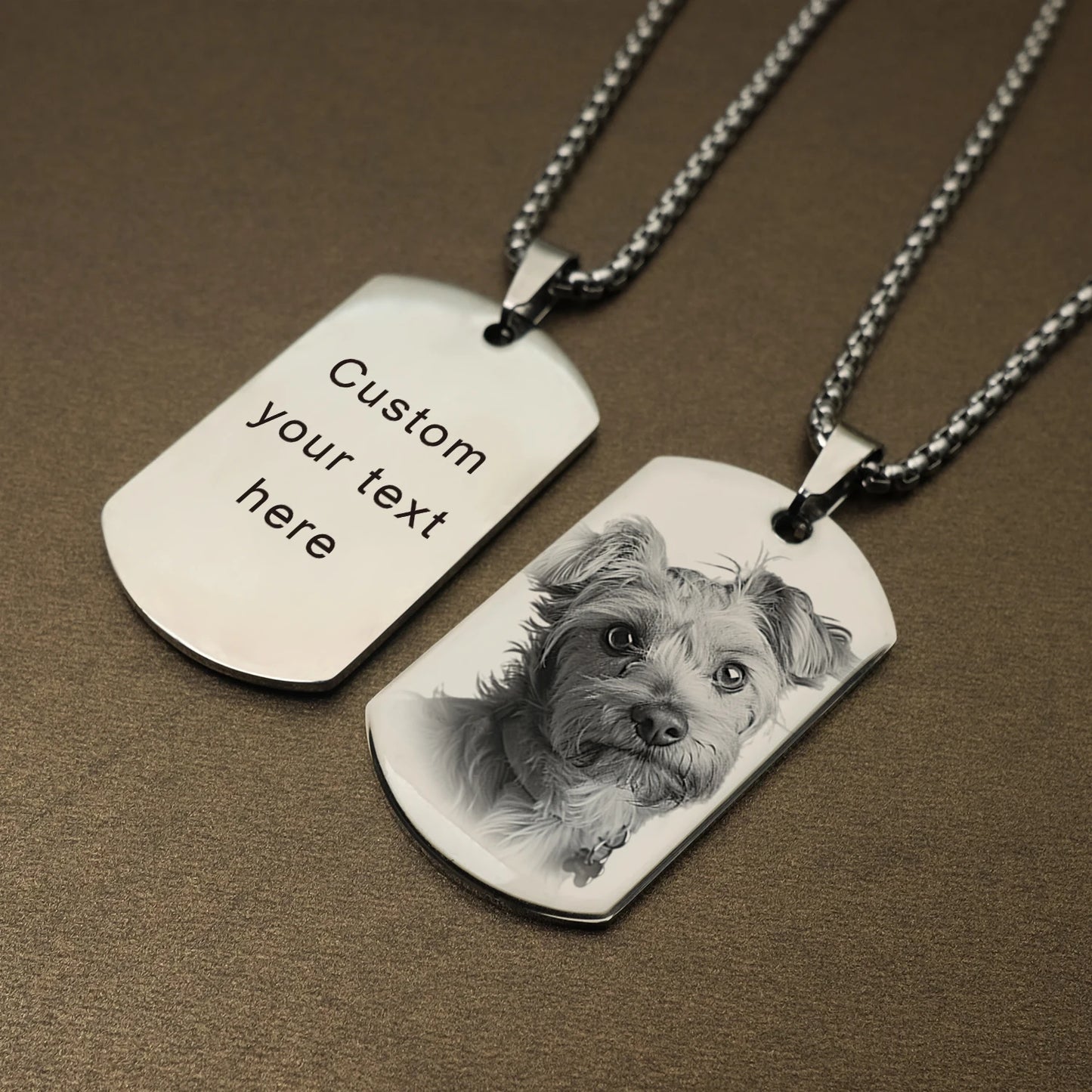 Personalized Engraved Custom Photo and Message Necklace Pendant, Dog Tags