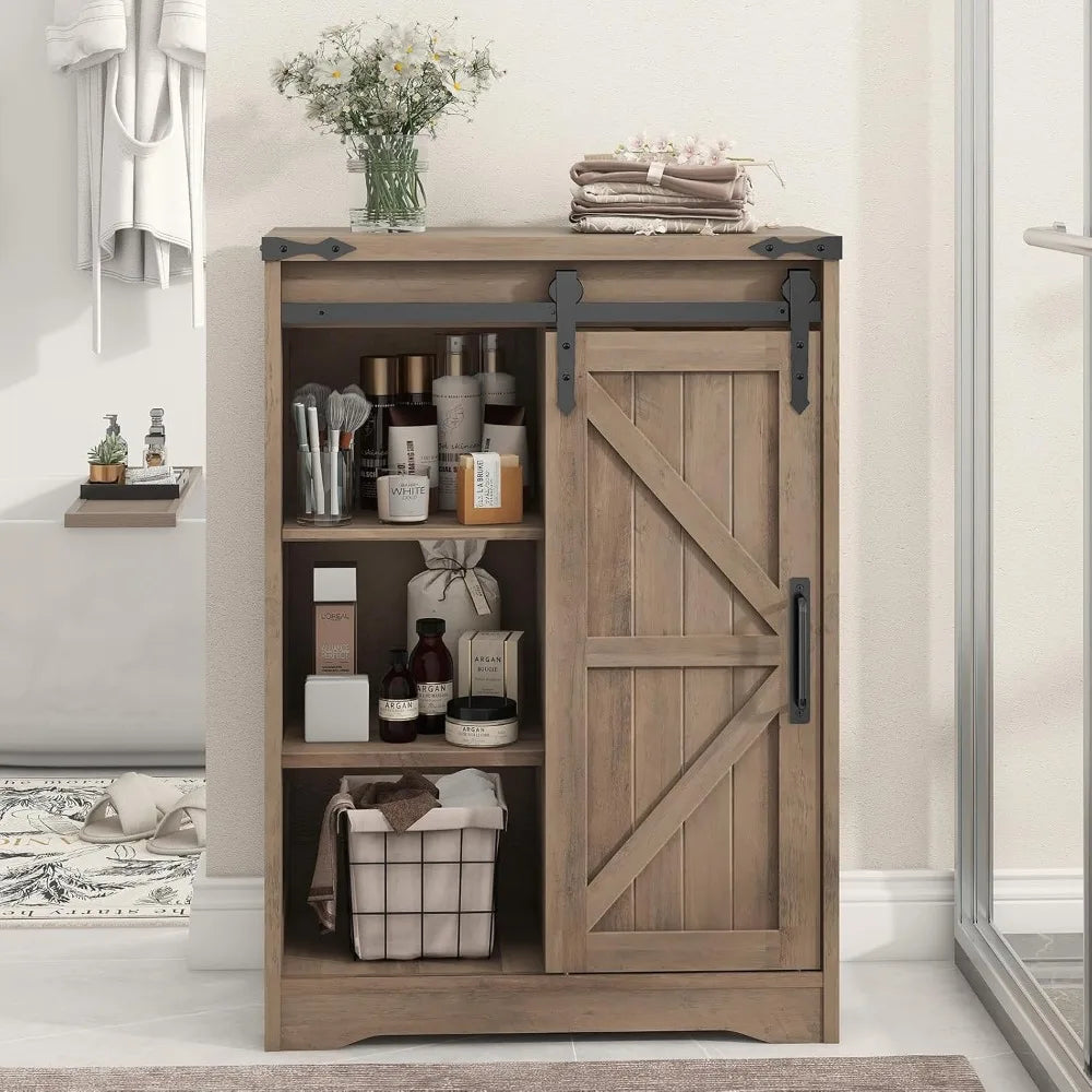 Farmhouse Floor Storage - Rustic Grey Cabinet with Drawer for Bathroom, Kitchen, Living Room & Office