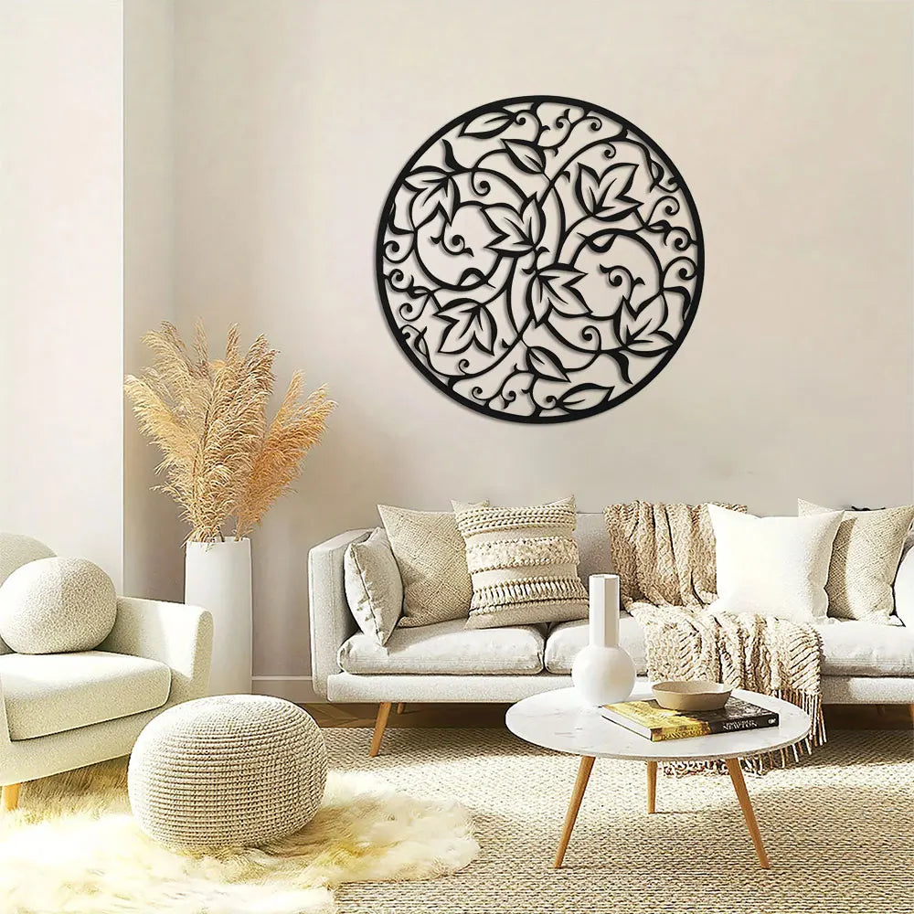 Elegant Black Metal Mandala Wall Art - Indoor/Outdoor Iron Mural