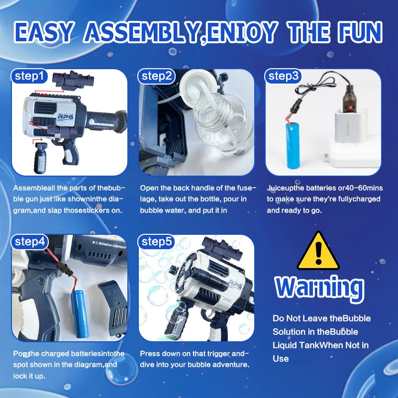 Rechargeable Automatic Bubble Machine Gun, No Drip With Colorful Lights, 10K+ Bubbles