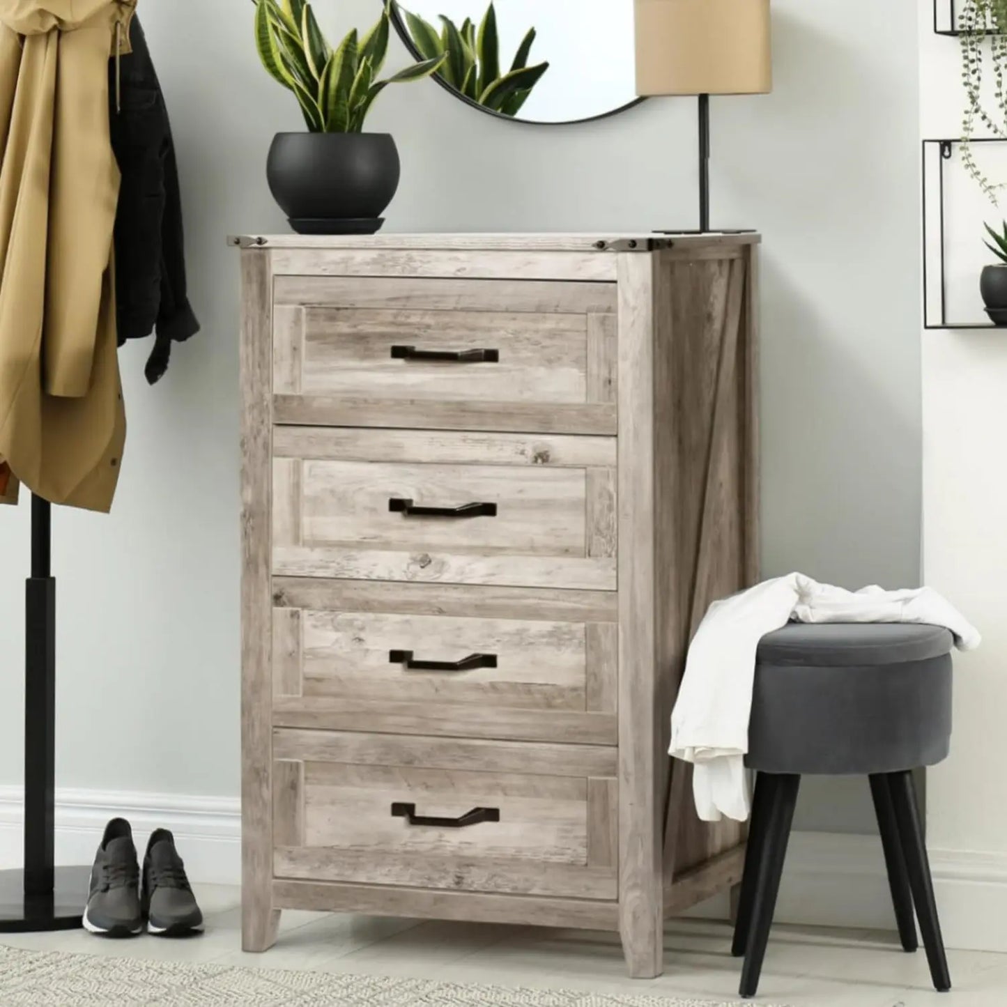 4PCS Farmhouse Dresser Set - Dresser, Chest Of Drawers and Nightstand Sets - Rustic Wooden Dresser Set