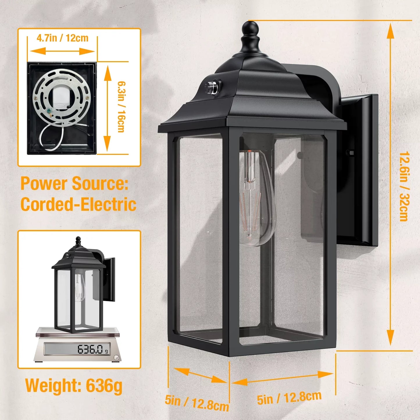 Outdoor Light Fixtures Wall Sconce - 2 pcs Porch Lights, Decor for Exterior House Garage Patio Lights - BLACK