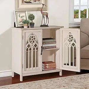 Sophia & William Accent Cabinet with 2 Doors - Distressed Storage Cabinet with Wood Frame and Checkered Patterns - Other Designs