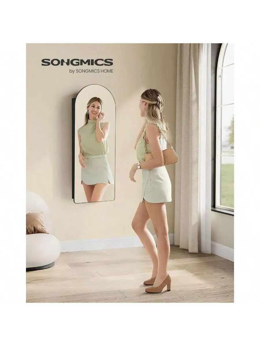 Wide Jewelry Organizer - LED Jewelry Cabinet Wall/Door Mounted - Arched Mirror with Storage - Lockable - Rounded Corner