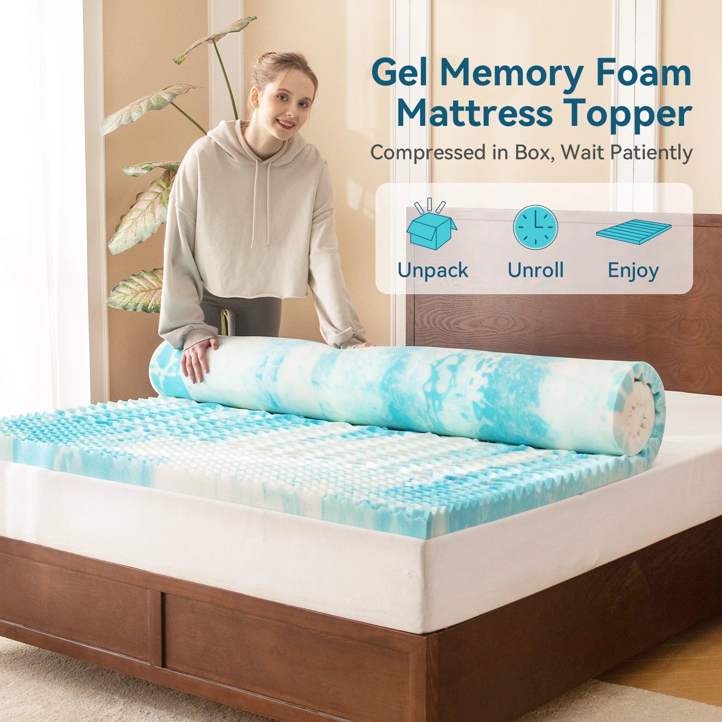 Hcore Mattress Topper - 5-Zone Memory Foam Mattress Topper - Cooling Gel Mattress Topper - Topper for Pressure Relieve, Blue
