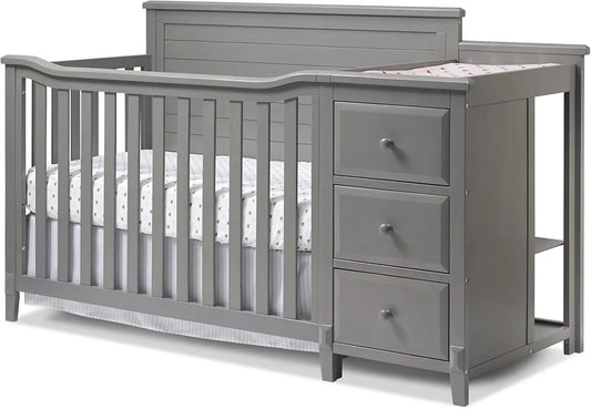 Berkley Crib and Changer with Solid Panel Back - Classic -in- Convertible Diaper Changing Table - Non-Toxic, Finish Wooden Baby Bed