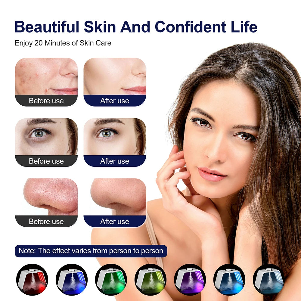 Photon LED Face Mask - 7 Light Colors - Nano Spray - Beauty Machine, Deep Moisturize, Skin Care, Home Use, LED Beauty Mask