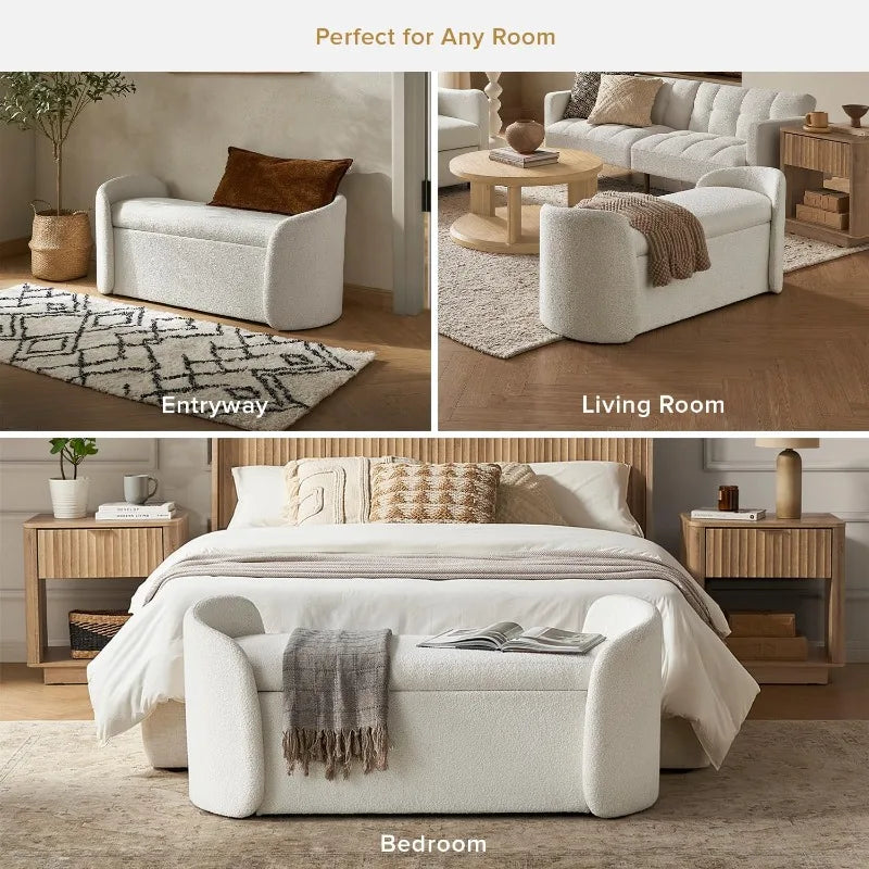51" Ottoman Storage Bench - Entryway and Window Seating - End of Bed Curved Stool for All Bed Sizes - Storage Chest