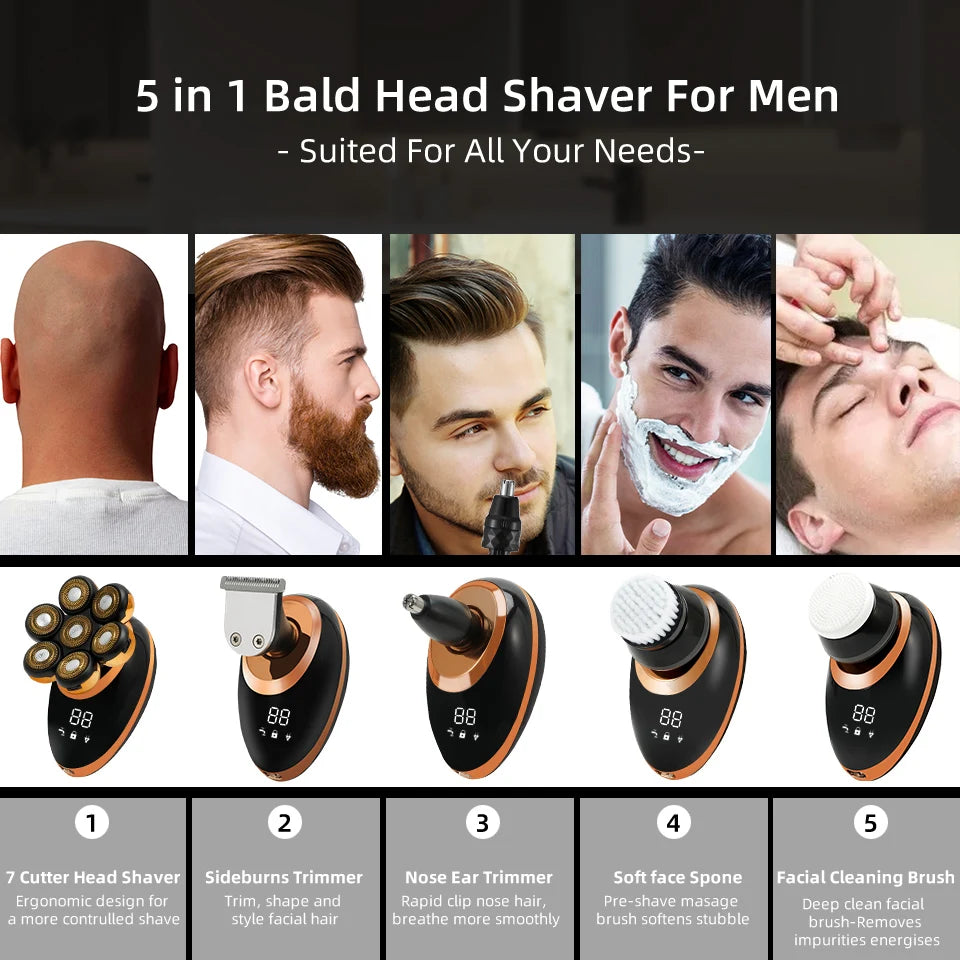 IXP7 Waterproof Floating Men's Electric Shaver - Wet/Dry Beard Trimmer - Electric Razor - Rechargeable - LCD Display + Accessories