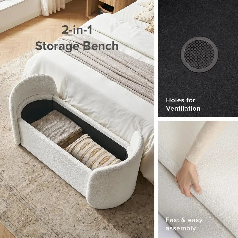 51" Ottoman Storage Bench - Entryway and Window Seating - End of Bed Curved Stool for All Bed Sizes - Storage Chest