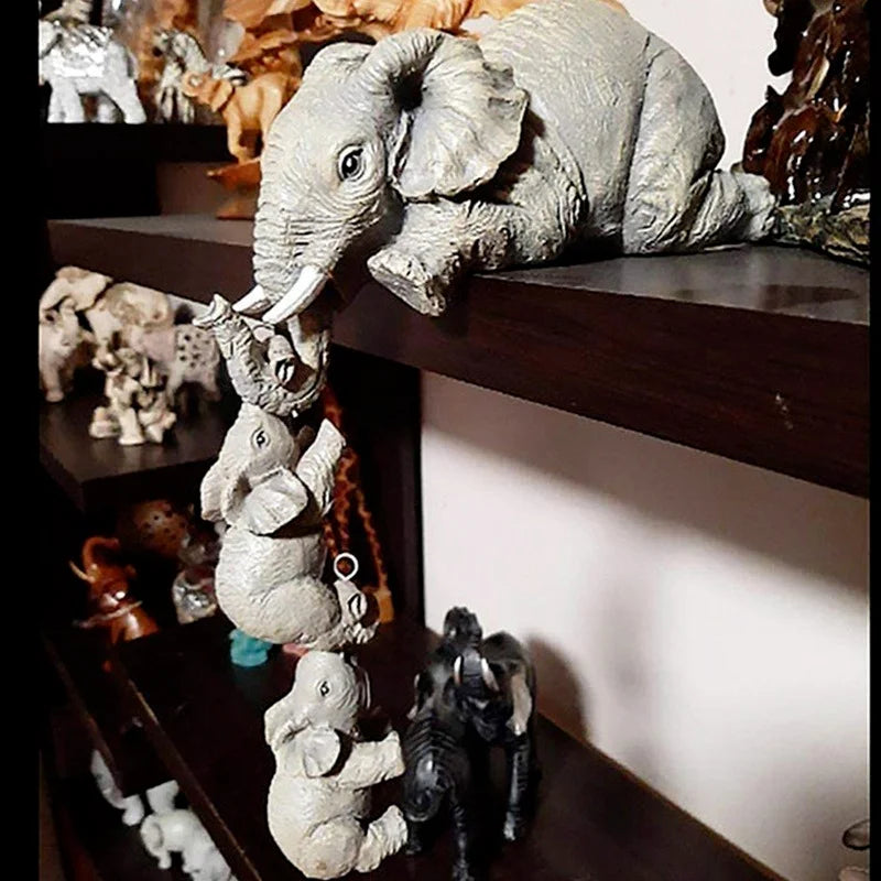 3pcs/set Cute Elephant Figurines - Elephant Holding Baby Elephants - Made Of Resin