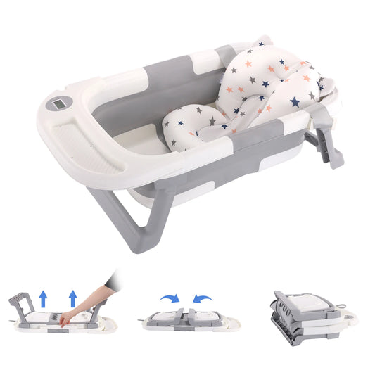 Baby Bath Tub with Soft Cushion & Thermometer 0-36 Months, Portable For Travel