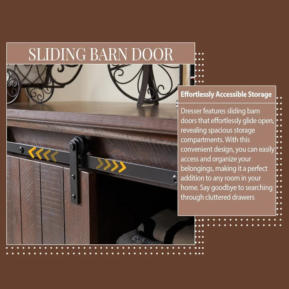 5 Drawers Dresser for Bedroom - 47" Tall Chest of Drawers w/Sliding Barn Door