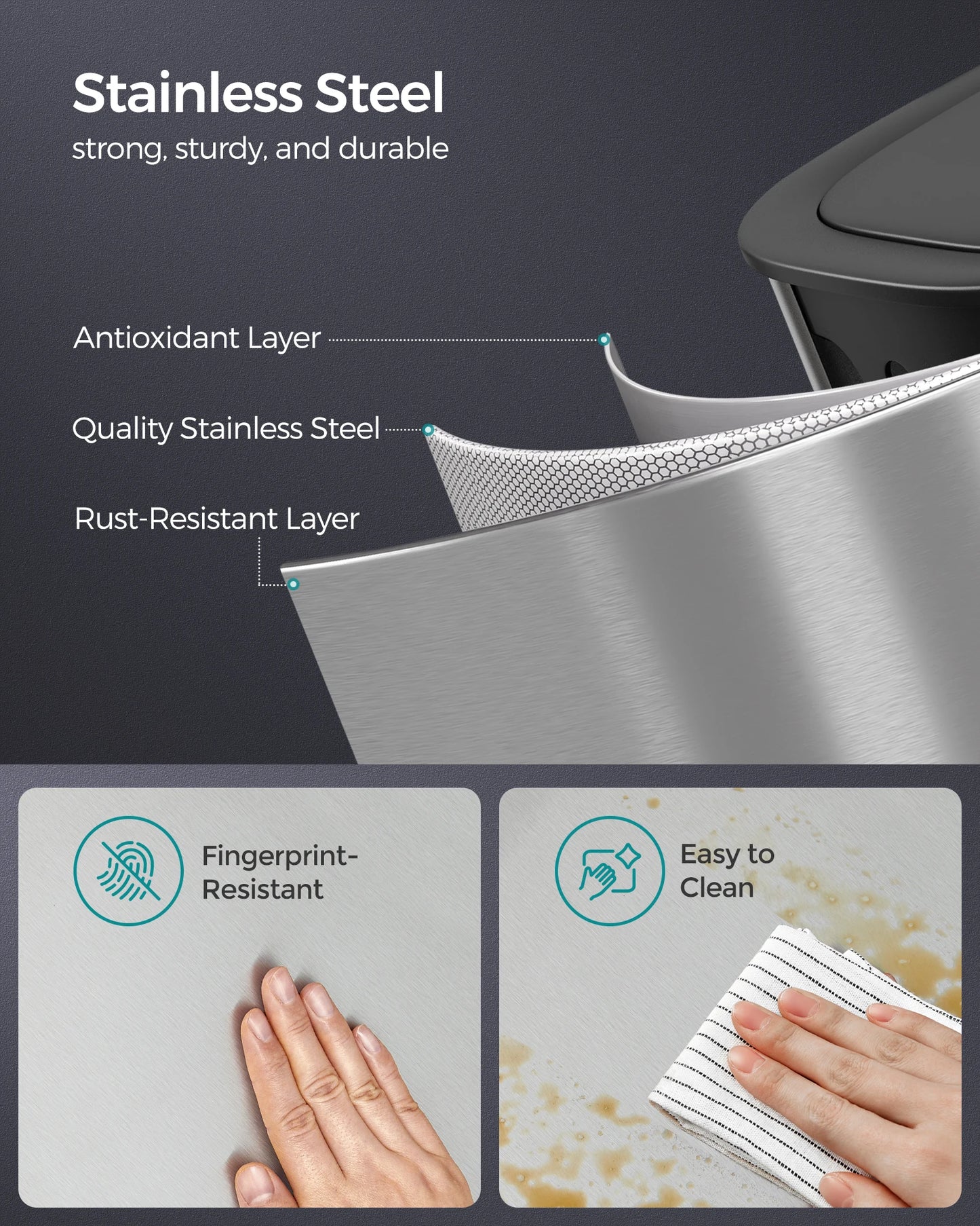 Motion Sensor Trash Can - 13 Gallon Automatic Garbage Can with Soft-Close Lid - Bag Retainer Ring - Stainless Steel