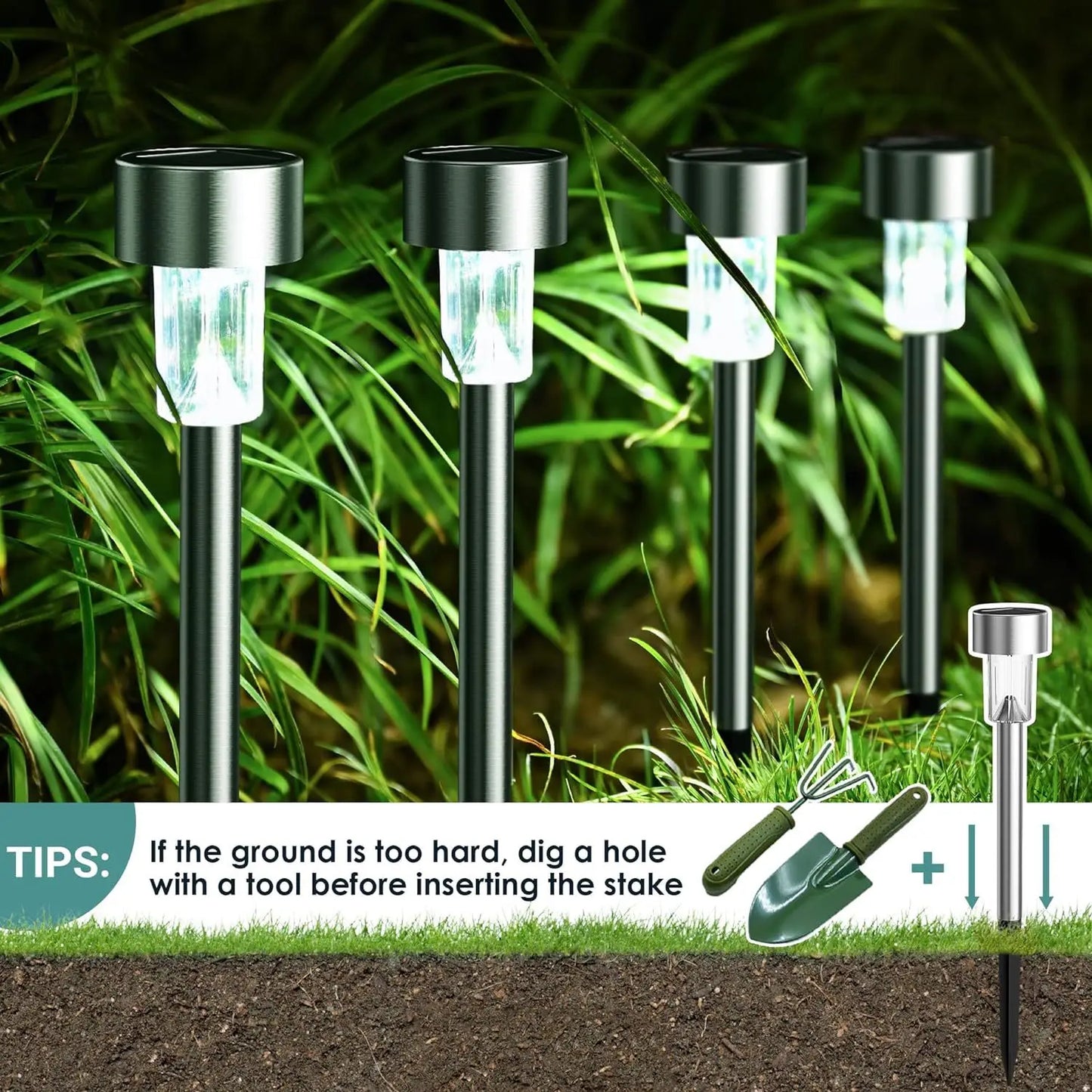 5pcs Solar Ground Plug-Ins Lights, Stainless Steel, Small Tube Light, Outdoor Landscaping Lighting