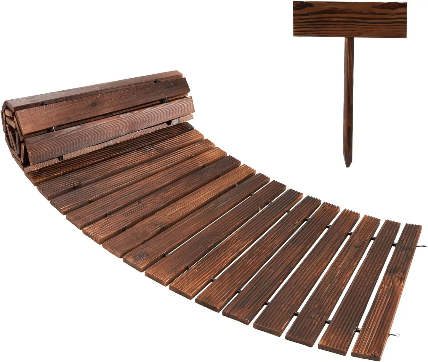 8FT Wooden Garden Pathway - Curved Outdoor Walkway Roll Out Cedar Wood (Brown)