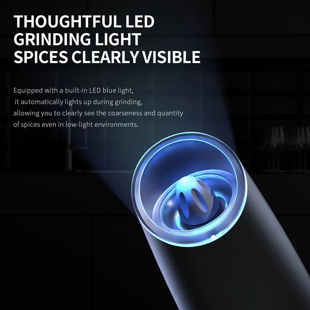 1 or 2pcs Gravity Electric Salt And Pepper Grinder Set - Battery Powered - LED Light - One HandAutomatic Operation