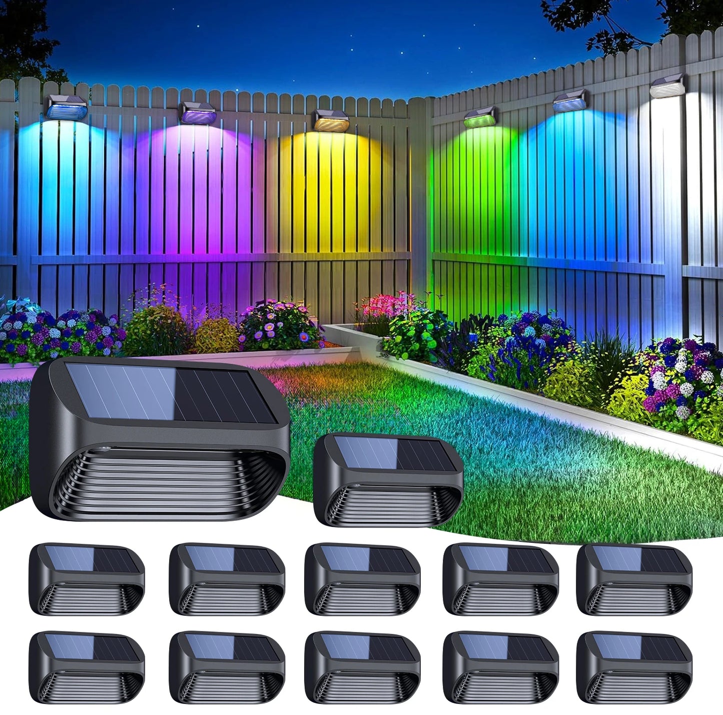 6/12 Pack Fence Solar Powered Lights - Auto On/Off - Solar Deck Lights for Outside - Yard - Fence - Deck - Wall - Patio