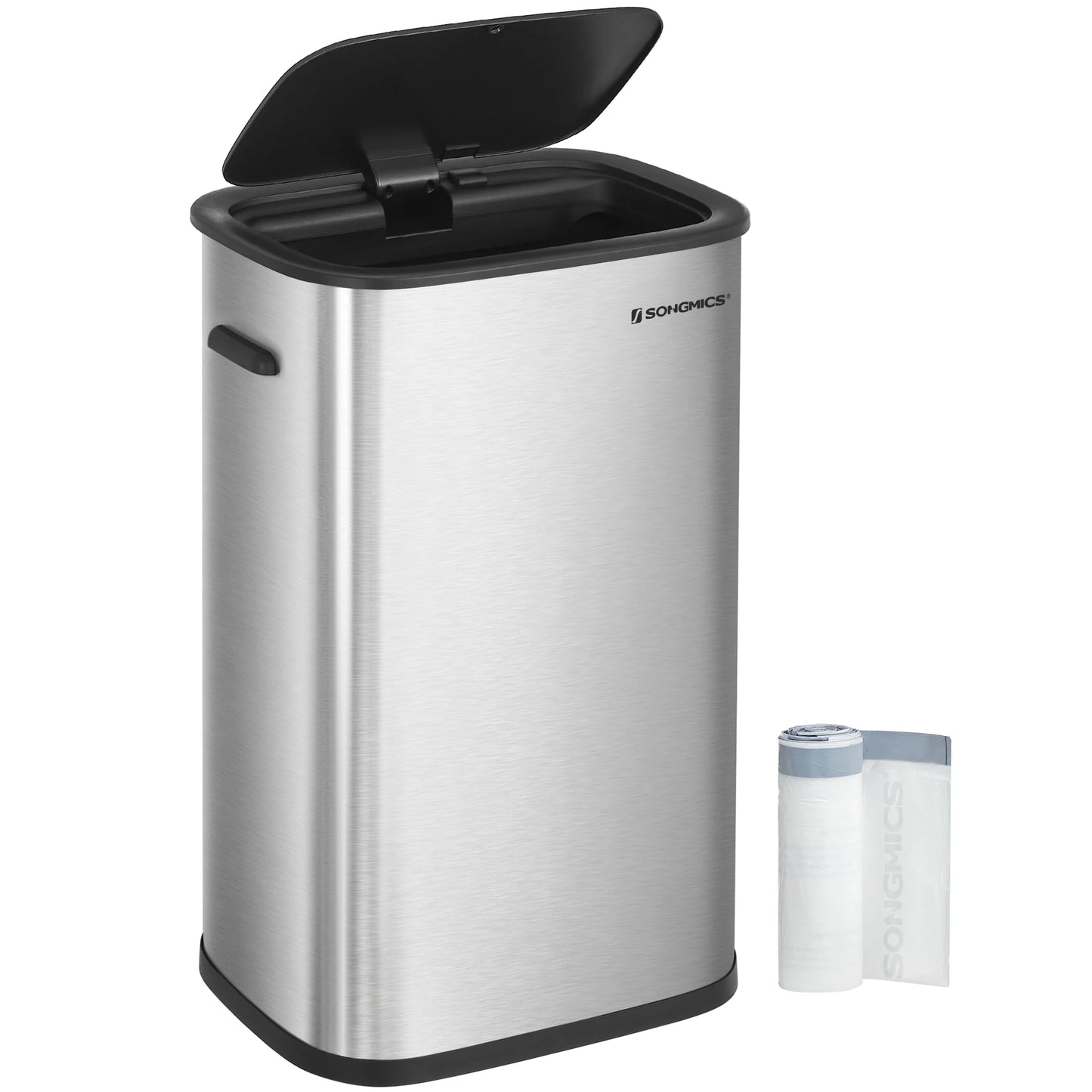Motion Sensor Trash Can - 13 Gallon Automatic Garbage Can with Soft-Close Lid - Bag Retainer Ring - Stainless Steel