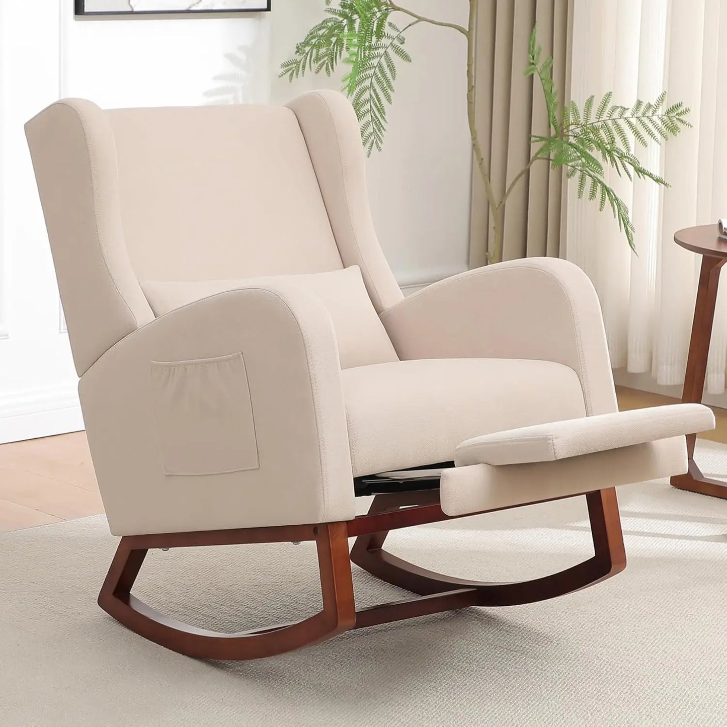 Rocking Chair with Foot Rest - Wingback Nursery Rocking Chair - Teddy Nursing Rocker Chair with Pillow