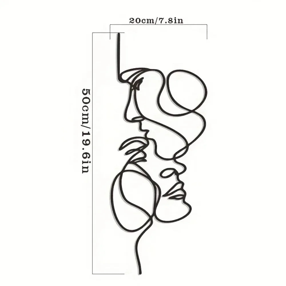 New Metal Wall Art Minimalist - Facial Line Wall Decor - Abstract Black Iron Sculpture for Modern Home - Hanging Decor
